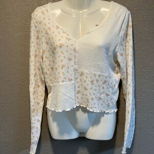 American Eagle Outfitters White and Orange Floral Blouse
